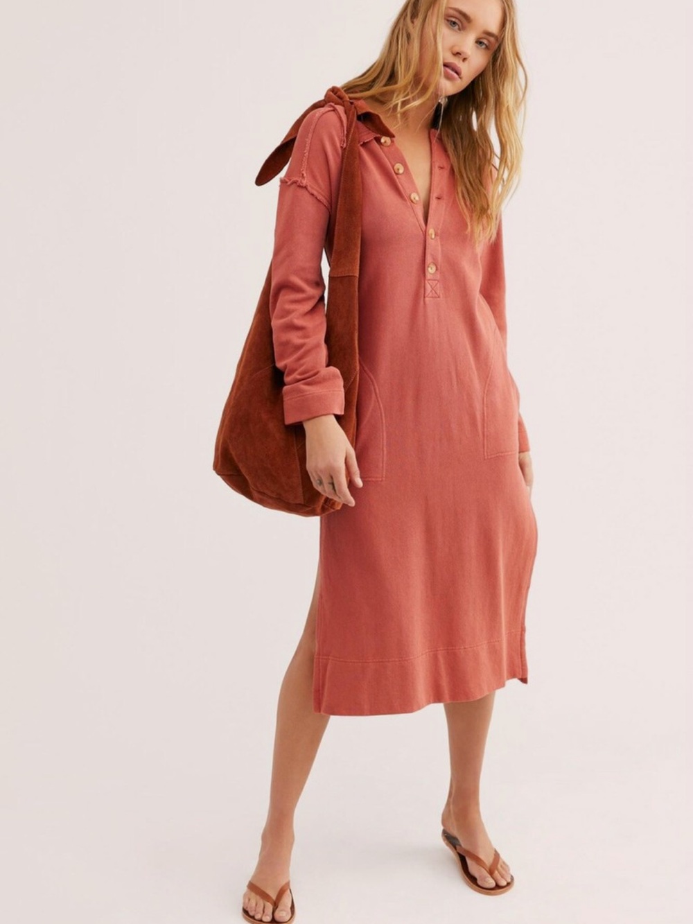 FREE PEOPLE Sz S ON MY WAY POLO PULLOVER DRESS IN CORAL